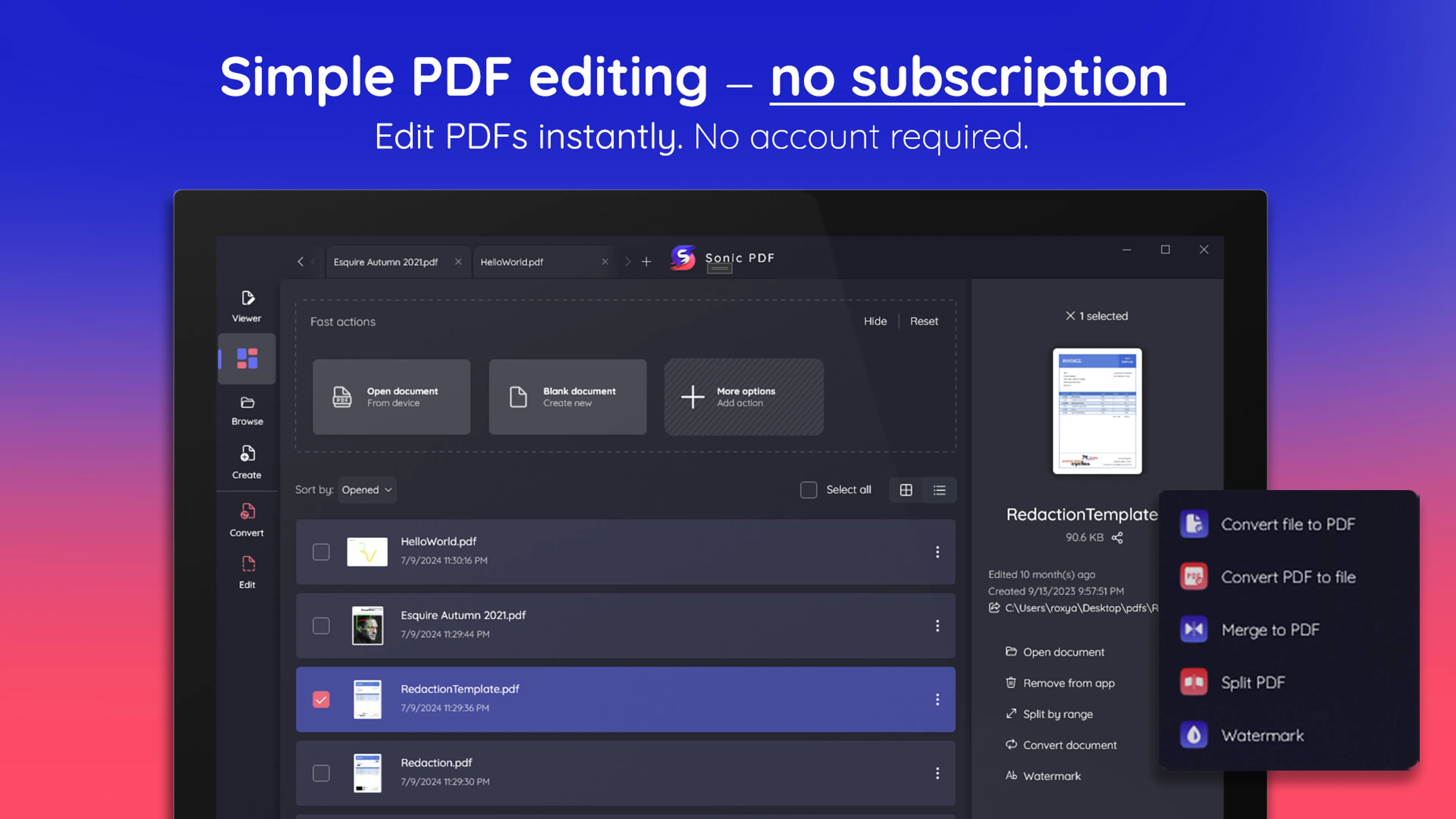 Sonic PDF Arbeitsbereich