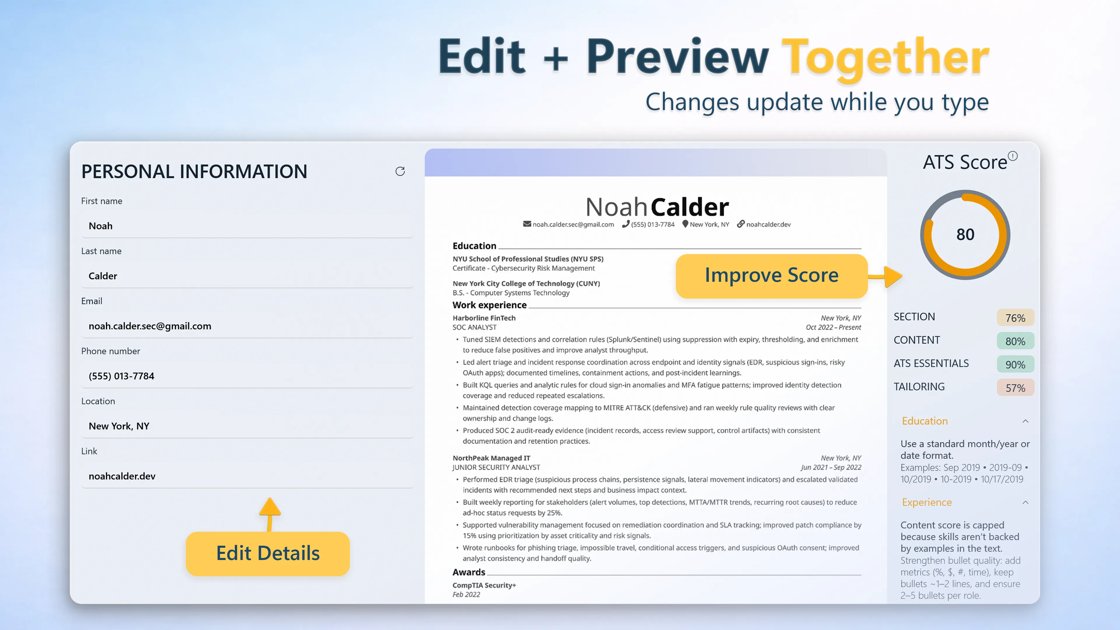 Lebenslauf bearbeiten und prüfen