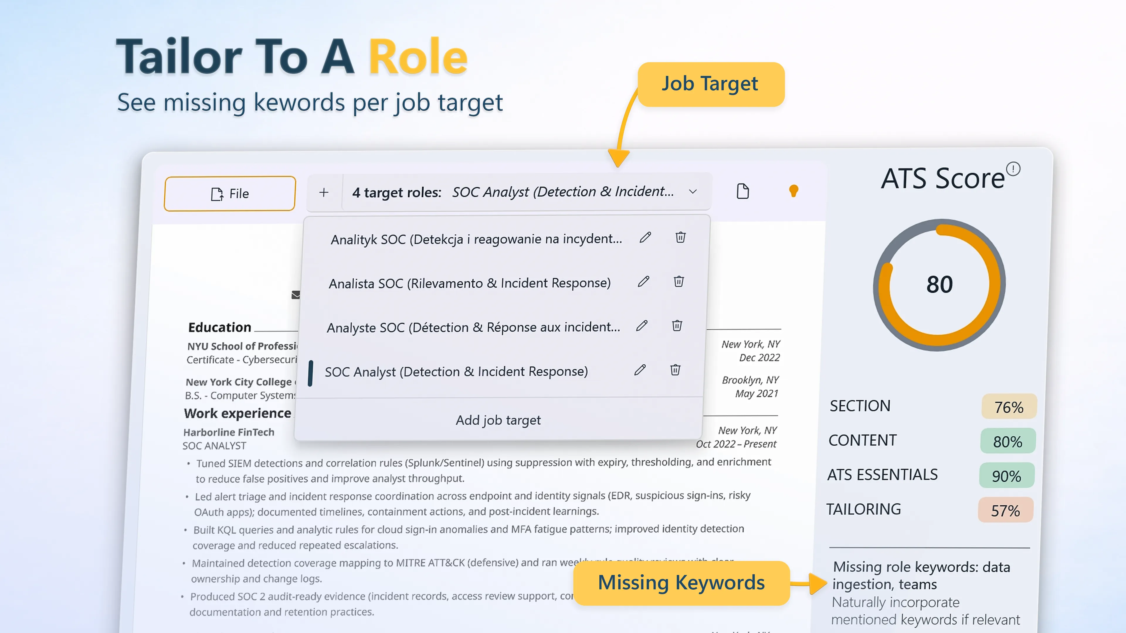 Lebenslauf auf Stellenanzeige anpassen
