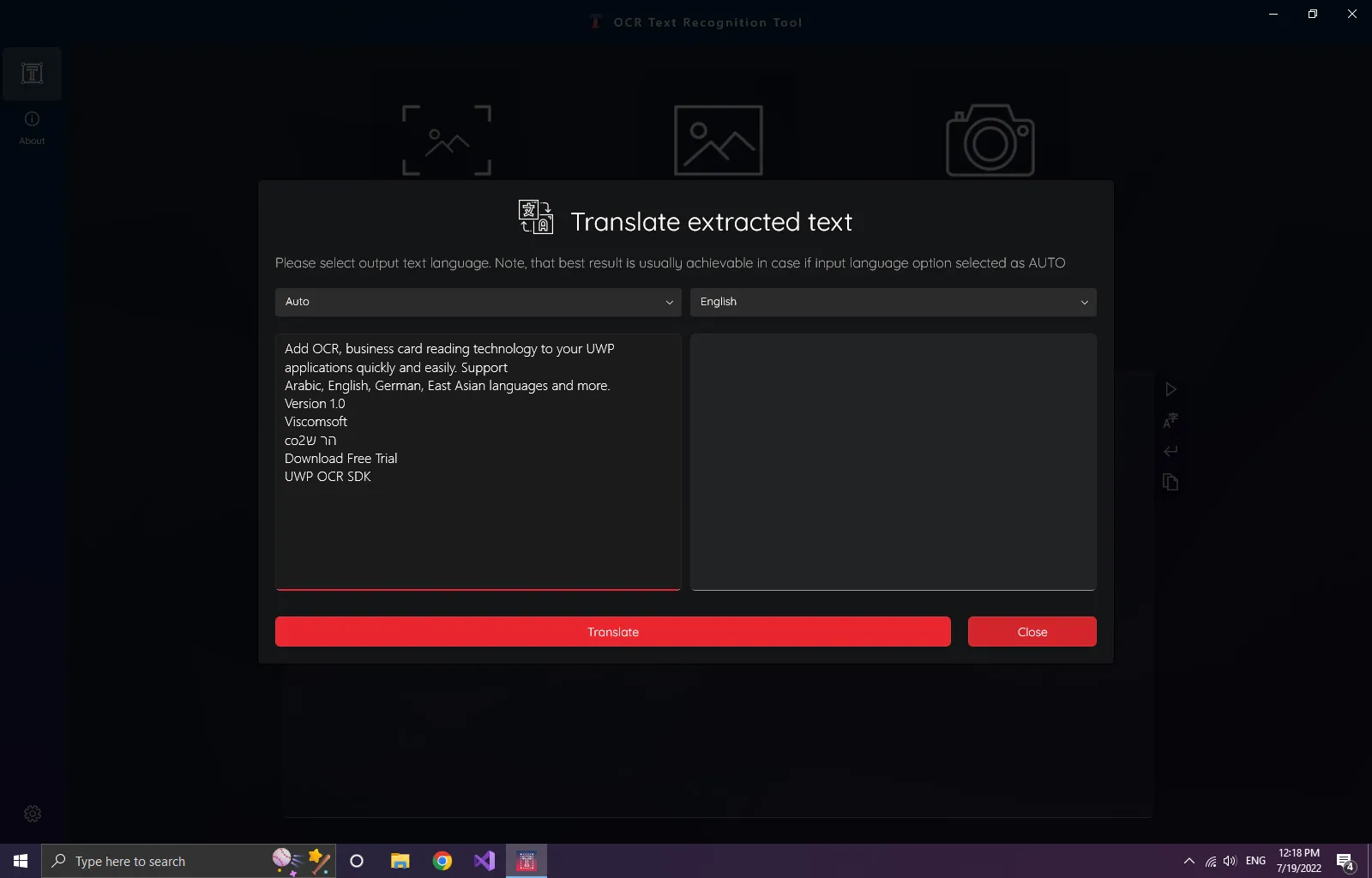 Erkannten Text uebersetzen